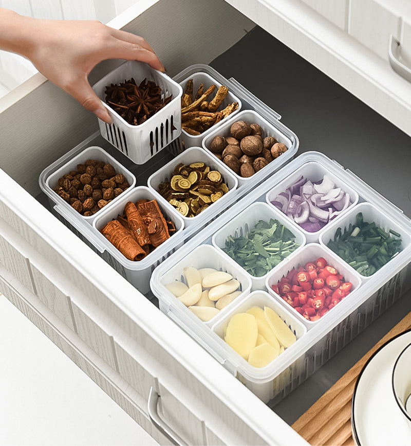 Boite de rangement frigo - Hermétique Avec compartiments et égouttoirs