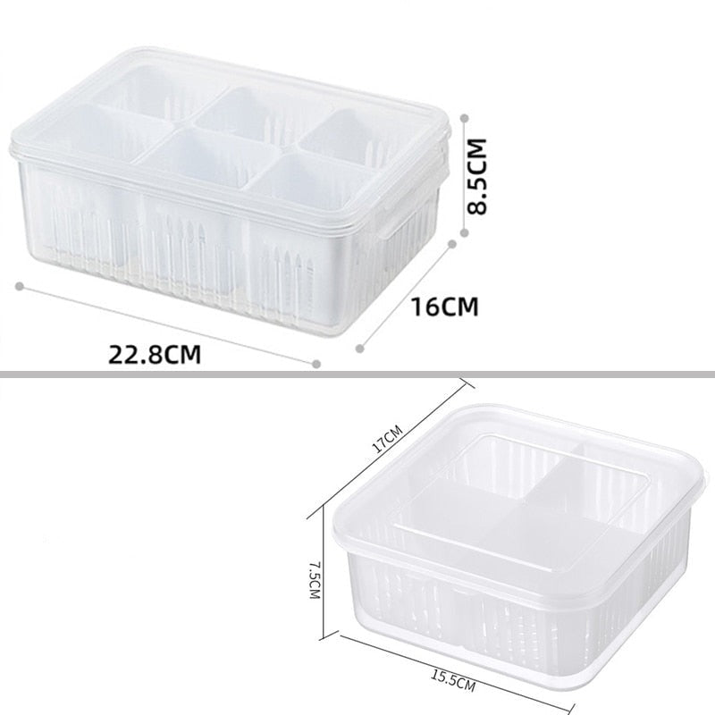 Boite de rangement frigo - Hermétique Avec compartiments et égouttoirs